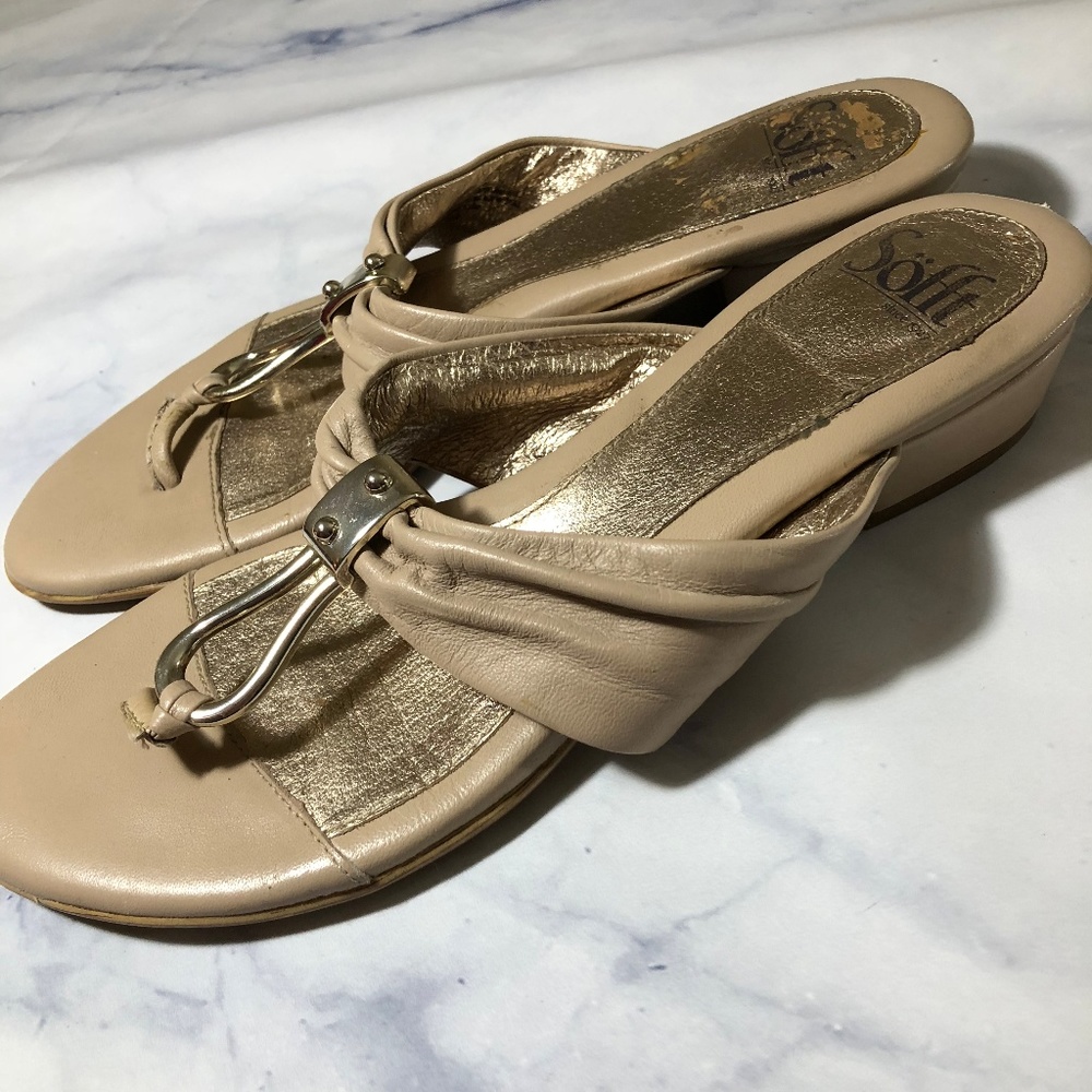 Sofft Brescia Nude Tan Block Heel Leather Sandals - Picture 6 of 8